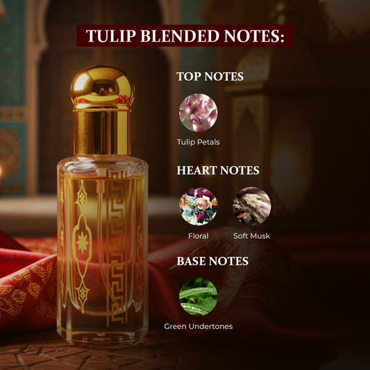 Buy Tulip Blended attar online in Pakistan, a modern floral blend of tulip, freesia & white musk by Jabeen's & Co. Alcohol-free, fresh & long-lasting. Free nationwide delivery. Order now 2